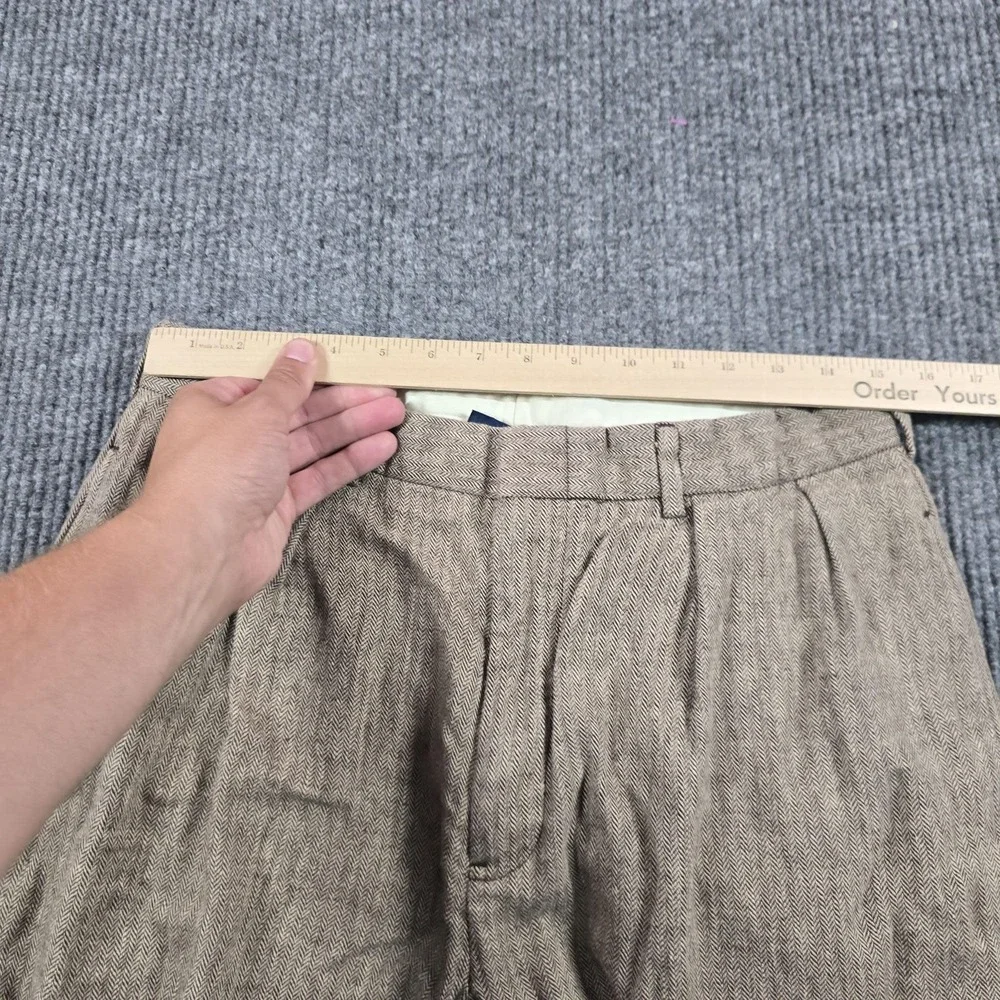 Polo Ralph Lauren Pants Mens 34 Brown Linen Herringbone Tweed Cuffed ALTERED